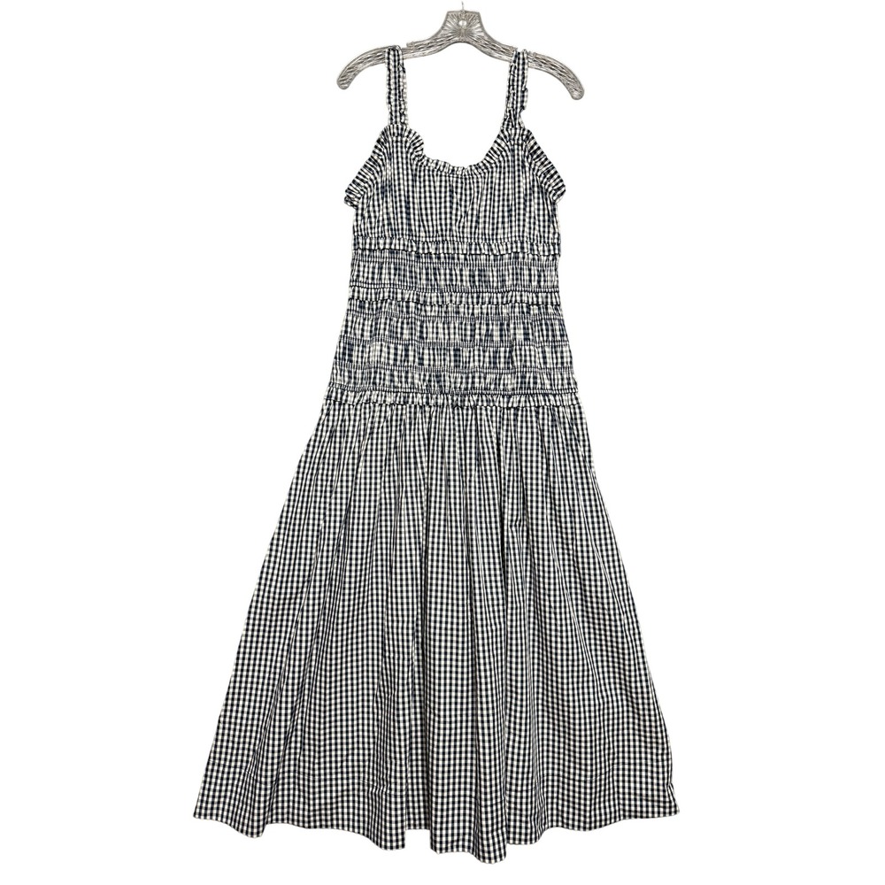 Caroline Constas Gingham Maxi Dress S Navy White Smocked Feminine Coastal Picnic